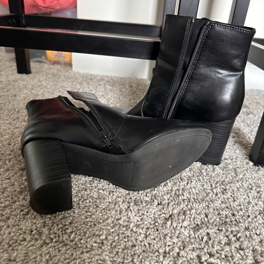 LOFT Black Leather-Look Ankle Booties with Block Heel